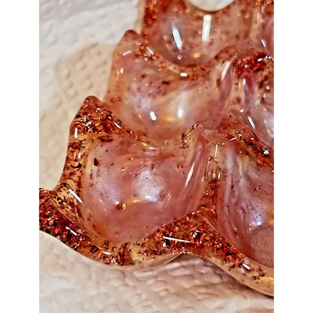Rose Gold Glitter Pink Resin‎ Egg Crate Whimsy Cottagecore Jewelry Tray 6 Slot